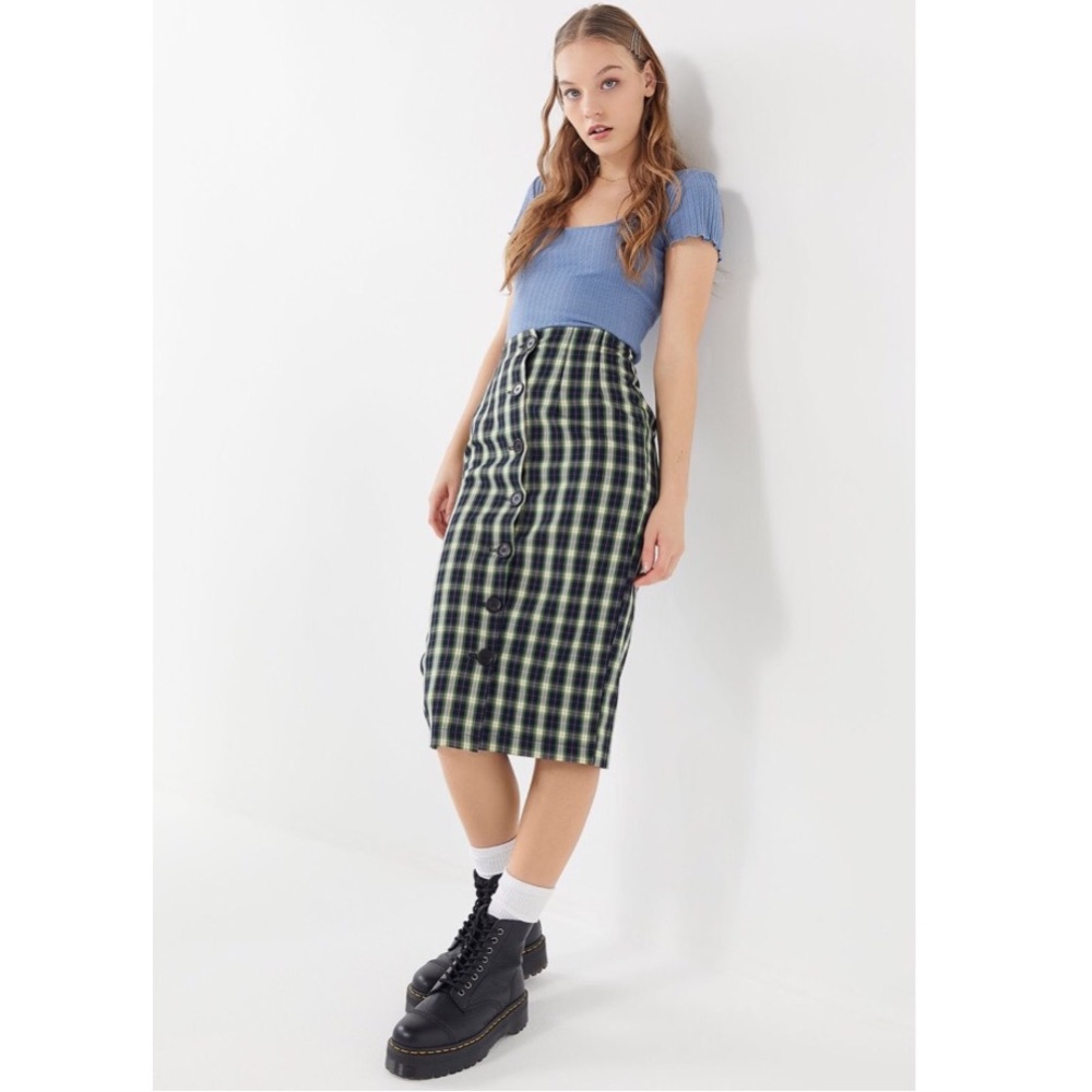 Urban Renewal Remnants Plaid Button-Front Skirt